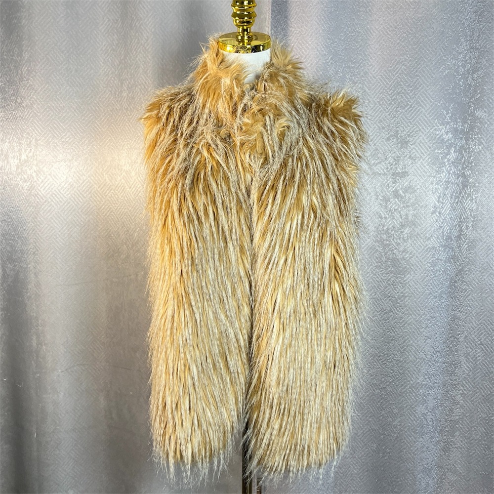 Donna Salyers Fabulous Furs Honey Tan Shaggy Faux Fur Vest Large 14307 HONFOX